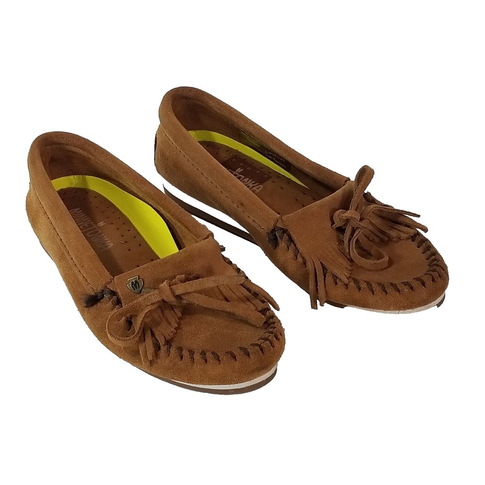 Minnetonka Kilty Plus Driving Mocs Shoes 4302 Womens 5.5 Cinnamon Brown Suede